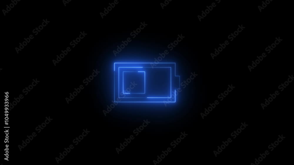Neon band battery icon glowing black background animation
