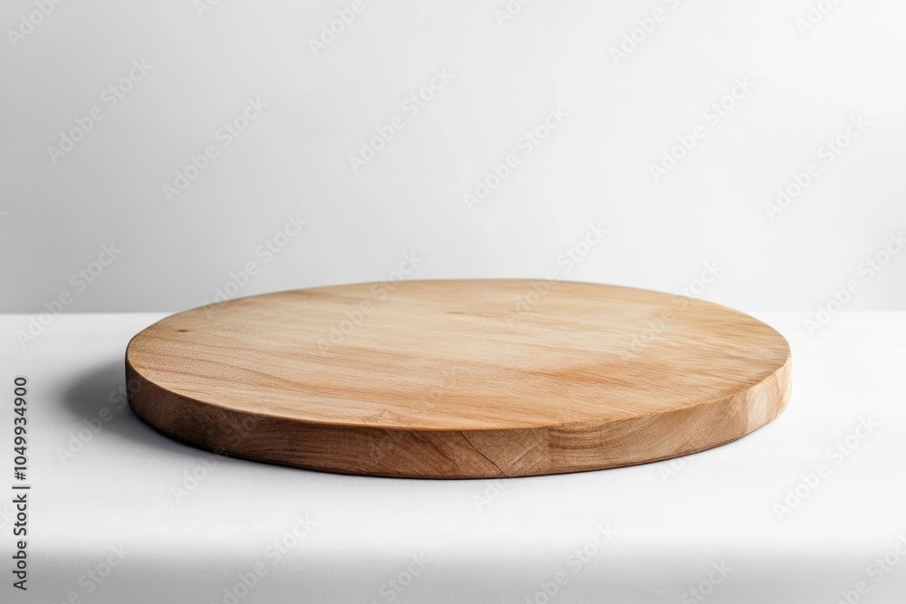 Rustic Round Chopping Board on White Table with Red Chequered Cloth Rustic Round Chopping Board on White Table with Red Chequered Cloth