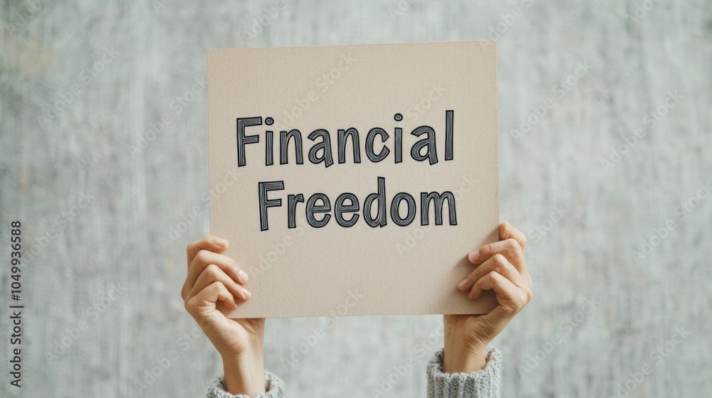 Achieving Financial Freedom - Close-up of Hand Holding Inspirational Sign | Aspirations and Goals in Personal Finance Conceptual Image