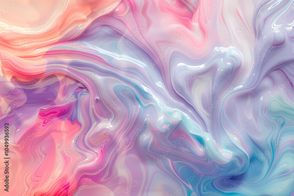 Fototapeta premium An abstract swirl of pastel colors, featuring pink, lavender, and soft blue tones that create a dreamy and fluid texture.