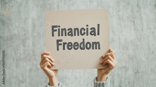 Achieving Financial Freedom - Close-up of Hand Holding Inspirational Sign | Aspirations and Goals in Personal Finance Conceptual Image photo