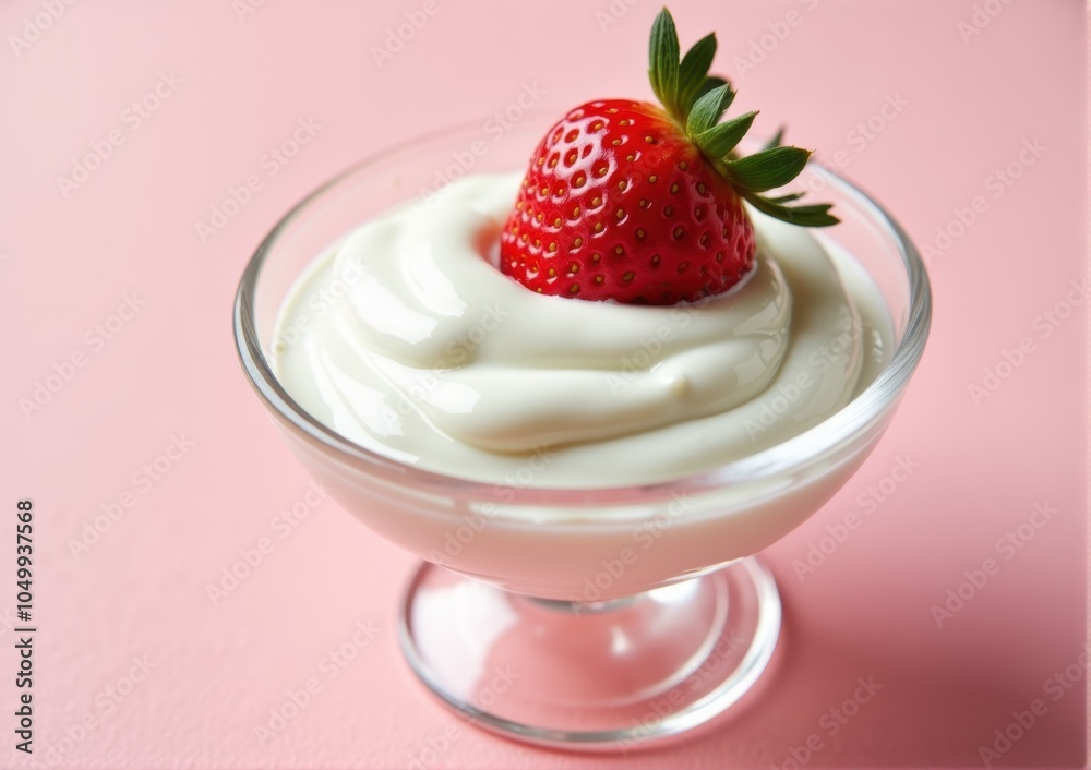 strawberry close-up in a glass saucer yogurt sour cream strawberry close-up in a glass saucer yogurt sour cream