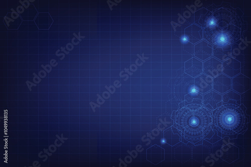 Dark and light blue color background. Technology template for design and edit. Line of hexagon shape and gear.