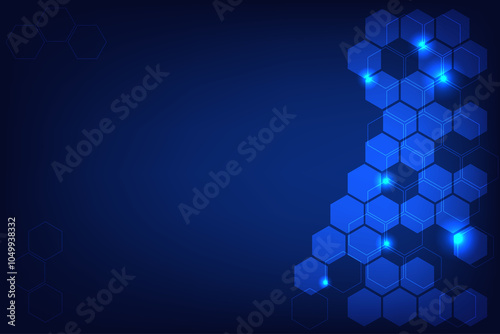 Technology Background in dark blue color, Hexagonal shape with line and fill. Free space for design and edit  In concept of science and business theme.