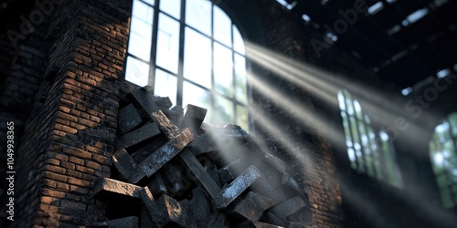 Abandoned Building Sunlight Through Window Brick Wall  Ruins Interior
