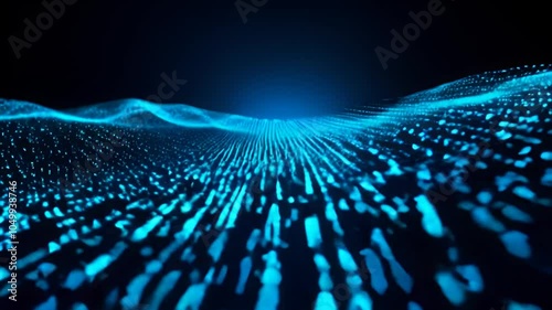 Abstract Data Stream with Flowing Binary Code in a Futuristic Digital Landscape
