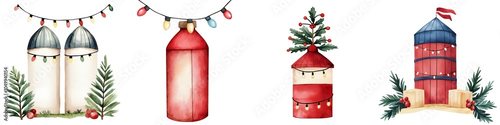 Obraz premium Festive decorations, white isolate background.