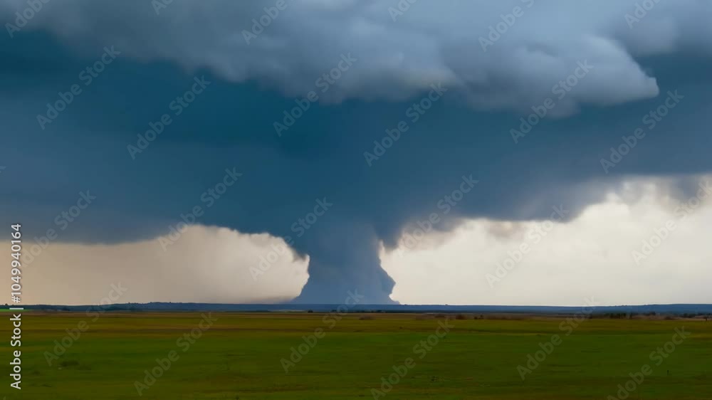 Dramatic video of a tornado forming over a green field Dramatic video of a tornado forming over a green field