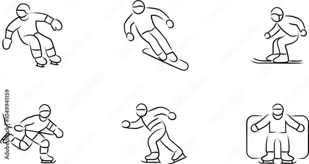 Winter sports icon vector illustration collection in a line outline style. Ski, winter sports and snow Handdrawn Doodle icons. Winter sports icon vector illustration collection in a line outline style. Ski, winter sports and snow Handdrawn Doodle icons.