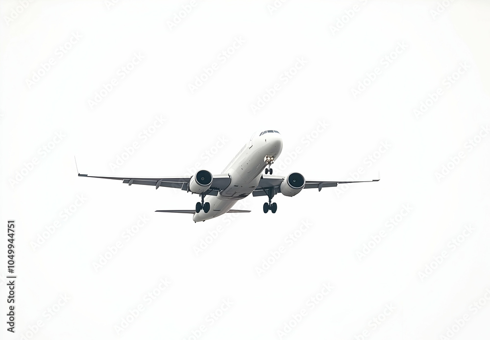 Obraz premium White Airplane Flying Against Clear Sky Background