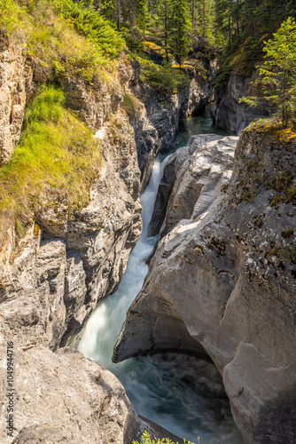 Maligne Canyon in Jasper National Park is constantly being eroded by the churning and swirling of the water from the Maligne River. photo