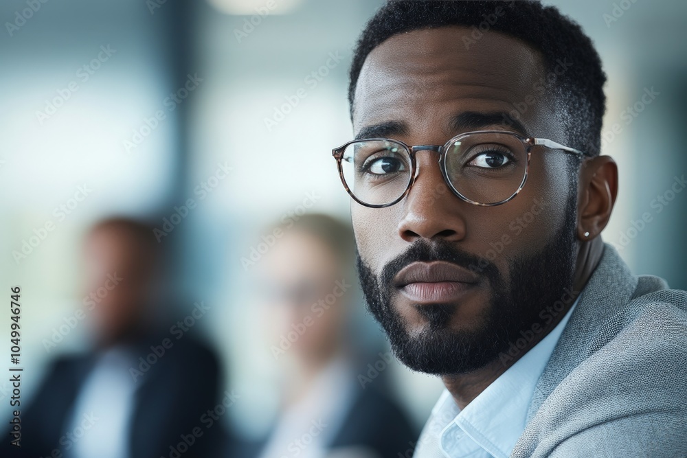Portrait of a focused professional man in a business setting, wearing glasses, exuding confidence and intelligence; the blurred background suggests an office environment. Portrait of a focused professional man in a business setting, wearing glasses, exuding confidence and intelligence; the blurred background suggests an office environment.