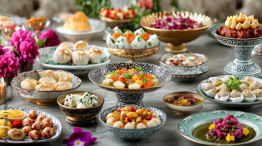 Traditional Dishes with Creative Plating and Soft Light Traditional Dishes with Creative Plating and Soft Light