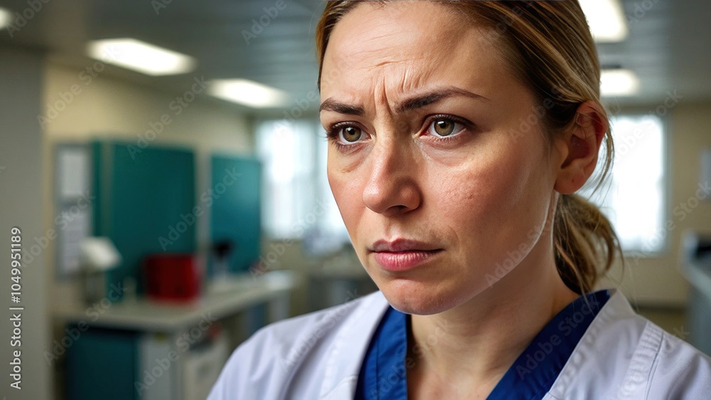 Fototapeta premium ## Exhausted Hero: AI Portrait of a Burned-Out Healthcare Worker (25 words)