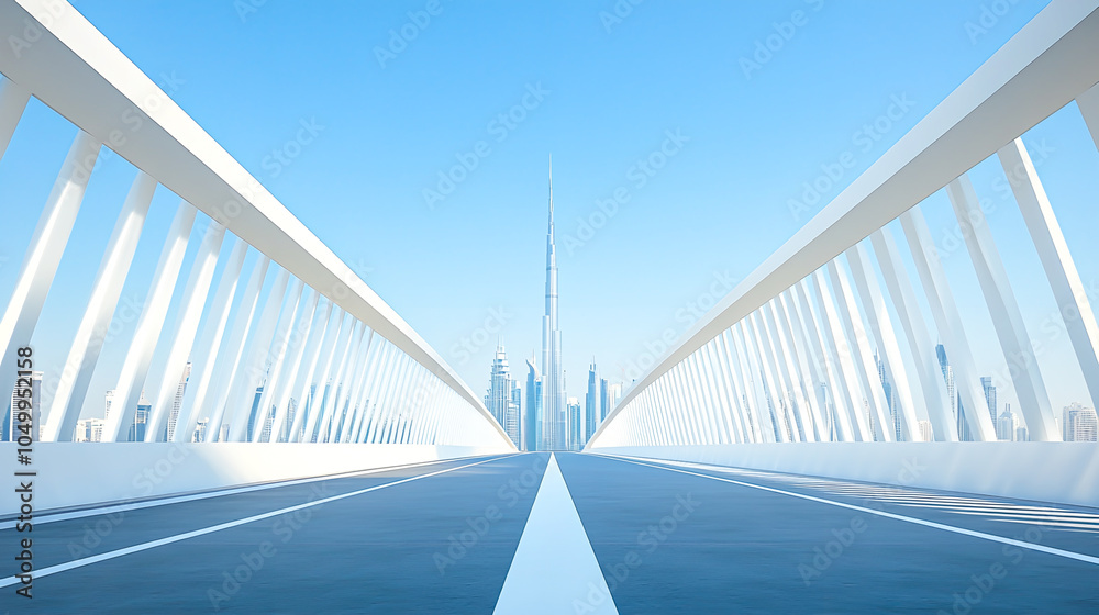 Fototapeta premium Futuristic Bridge with City Skyline in Background