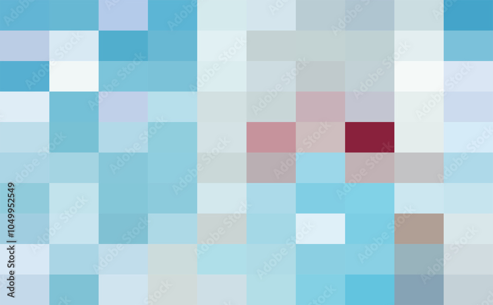 heavily pixelated, making it difficult to discern specific details or objects. It consists of a grid of squares in various shades of blue, white, and a few red and brown tones heavily pixelated, making it difficult to discern specific details or objects. It consists of a grid of squares in various shades of blue, white, and a few red and brown tones