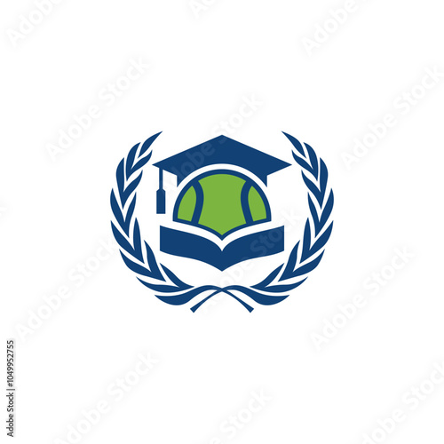 The logo features a green padel ball with a toga, symbolizing education and sports. Below it is an open book and surrounded by a laurel wreath as a symbol of achievement.
