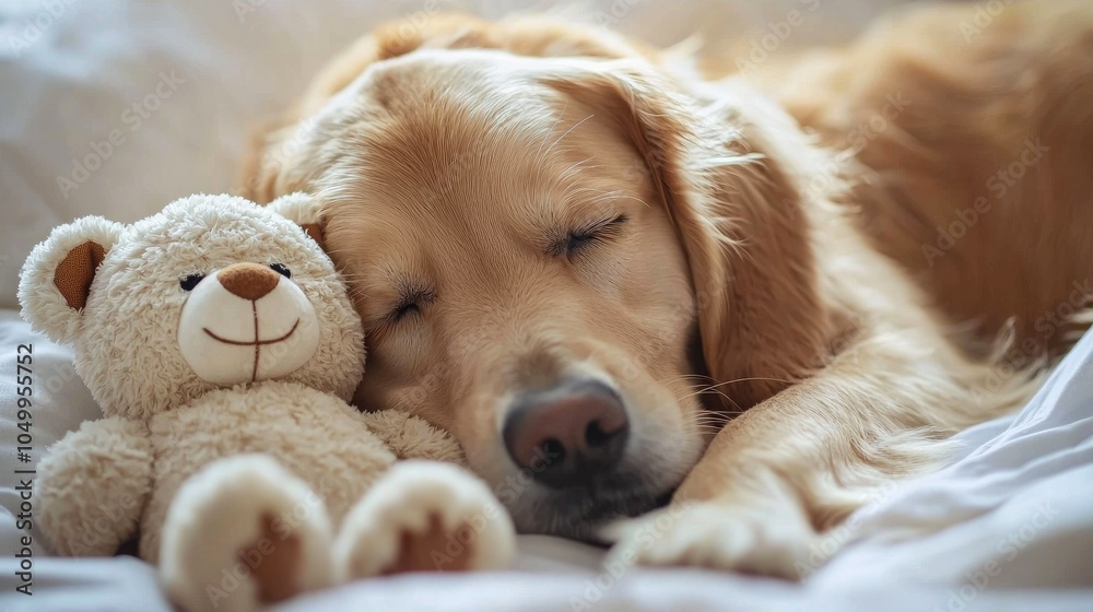 Heartwarming Scene of Golden Retriever and Stuffed Animal Together Heartwarming Scene of Golden Retriever and Stuffed Animal Together