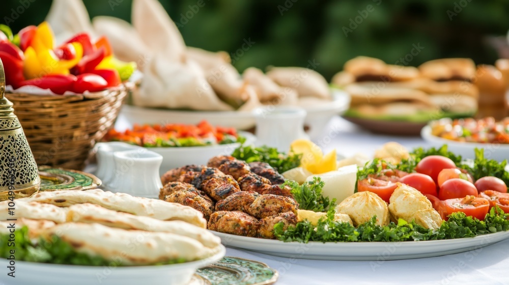 Obraz premium Vibrant Mezze Platters with Colorful Ingredients