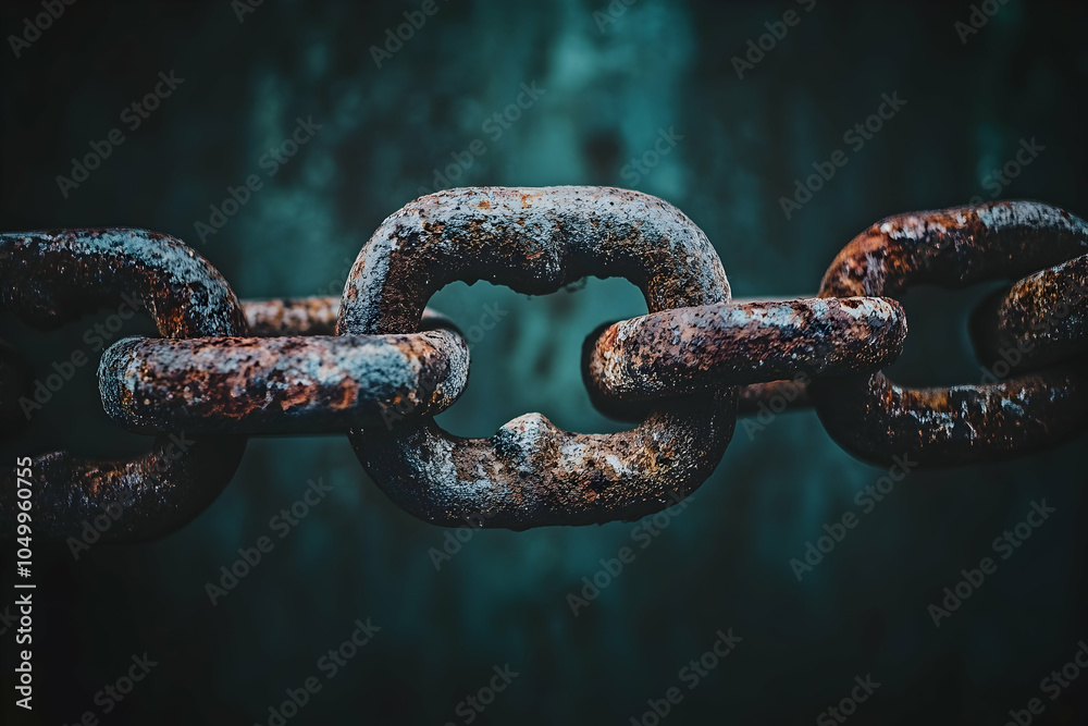Rusty metal chain links with gritty texture and dramatic lighting Rusty metal chain links with gritty texture and dramatic lighting