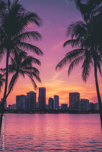 city skyline at sunset