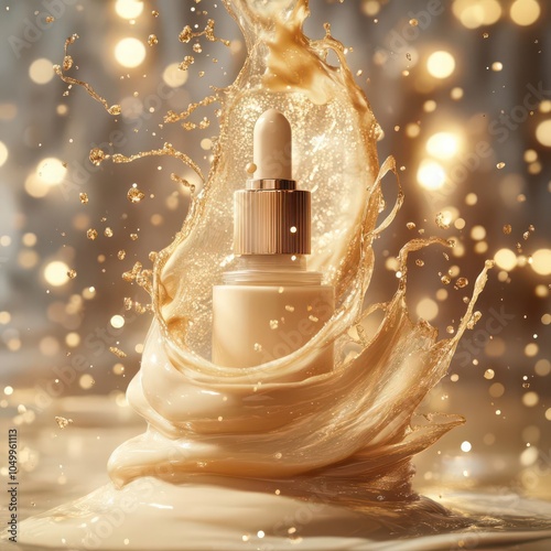 Liquid foundation splashing out of a bottle photo