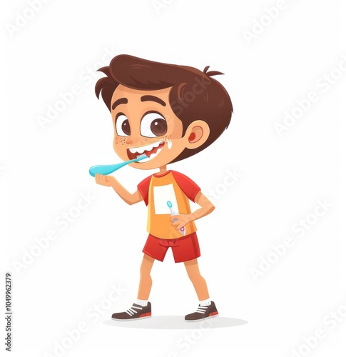 Cute boy cartoon brushing his teeth