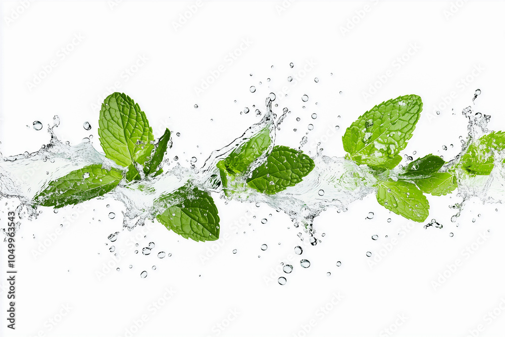 A line of green leaves are splashing in water A line of green leaves are splashing in water