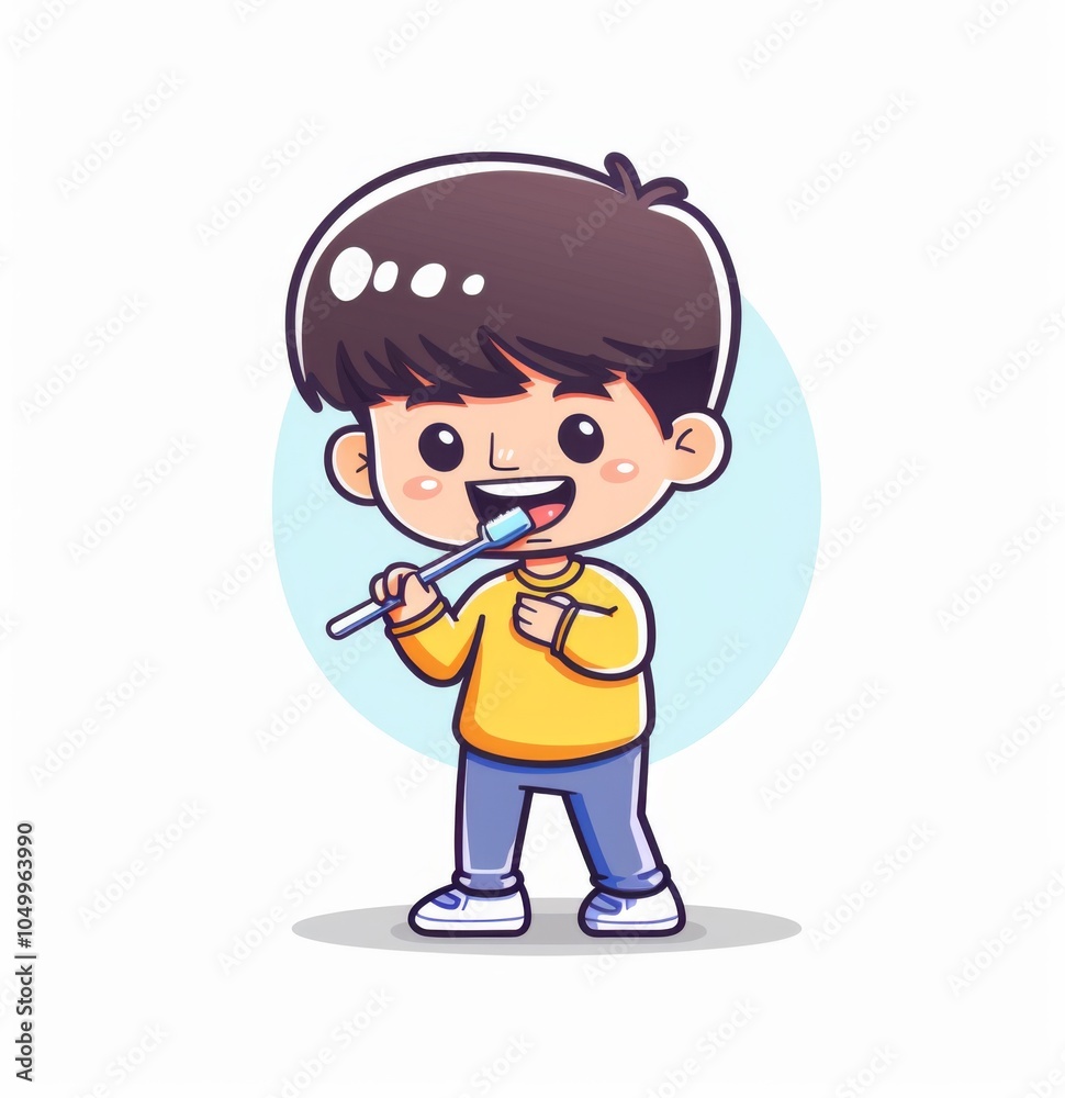 Cute boy cartoon brushing his teeth Cute boy cartoon brushing his teeth