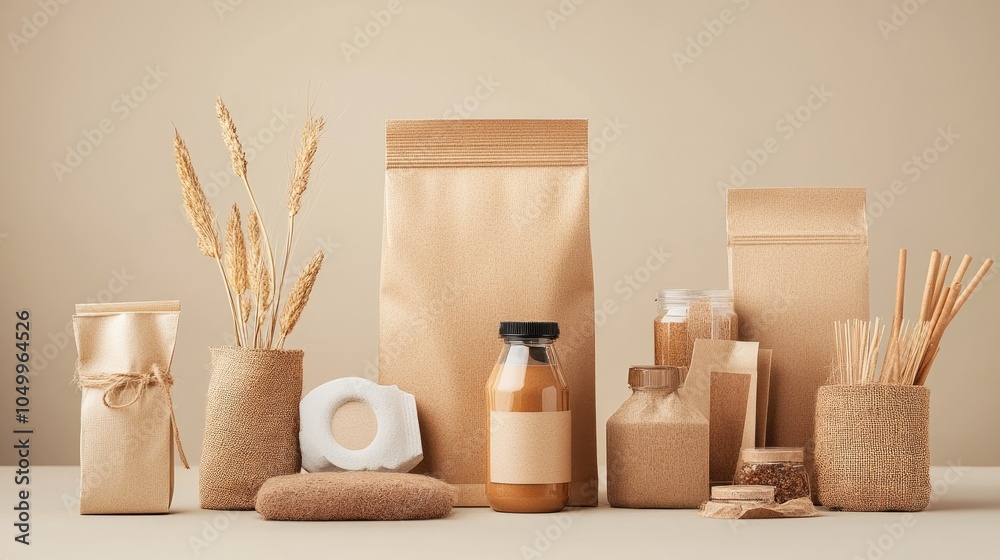 Eco-Friendly Packaging Collection on Neutral Background Eco-Friendly Packaging Collection on Neutral Background