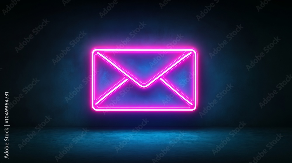 A neon icon of a blue and pink mail envelope, illustrated with vibrant neon outlines and a backlight effect. The design stands out against a dark background A neon icon of a blue and pink mail envelope, illustrated with vibrant neon outlines and a backlight effect. The design stands out against a dark background