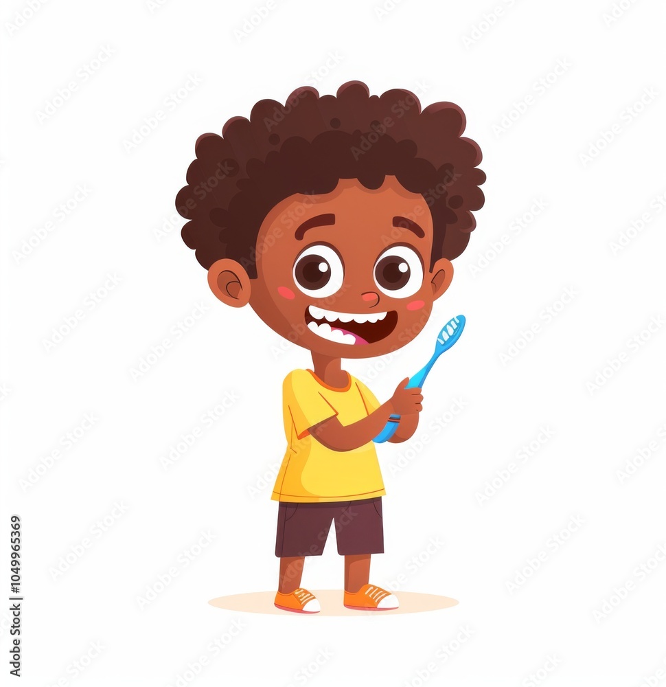 Obraz premium Cute boy cartoon brushing his teeth