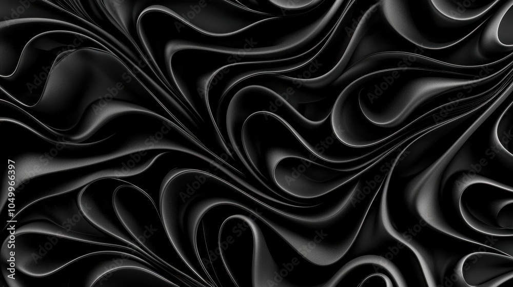 Obraz premium A black and white image of a black fabric with a pattern of waves