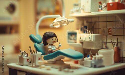 A doll dentist chair with a patient doll. photo