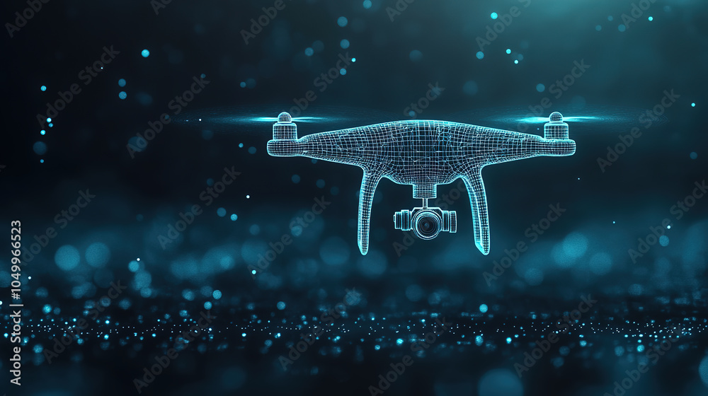 Holographic image of drone on black background Holographic image of drone on black background