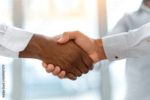 A close-up image of a firm handshake between two individuals in business attire, symbolizing partnership, agreement, and mutual trust in a corporate setting.