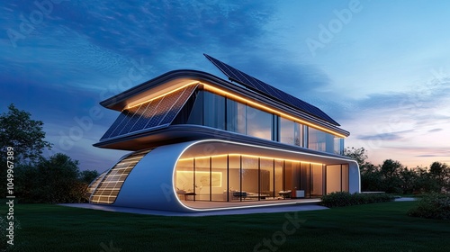 Modern Smart Home with Solar Panel Design photo