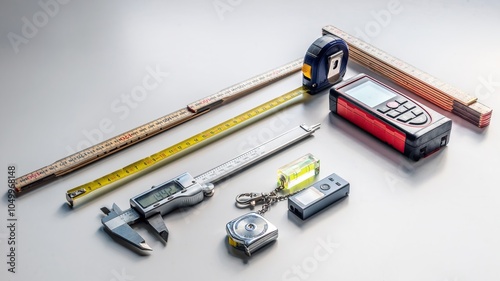 Принти на полотні Selection of measurement tools (laser rangefinder, tape measure, folding ruler,
