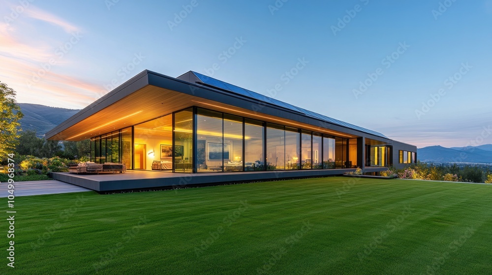 Fototapeta premium Luxury Solar Powered Villa with Floor to Ceiling Windows