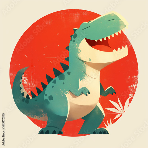 Dinosaur concept poster. Tyrannosaurus banner. Ancient myphology predator creative digital illustration. Monster t-shirt badge symbol. AI artwork. photo