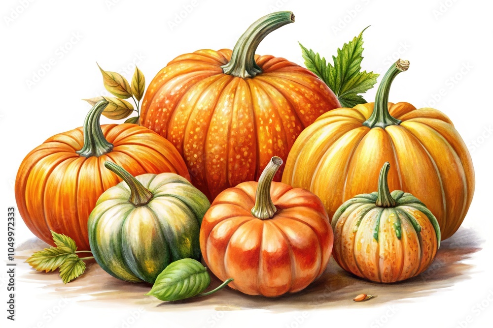 A collection of hand-drawn pumpkin illustrations on a white background, perfect for enhancing your fall and autumn-themed designs and decorations with seasonal charm.