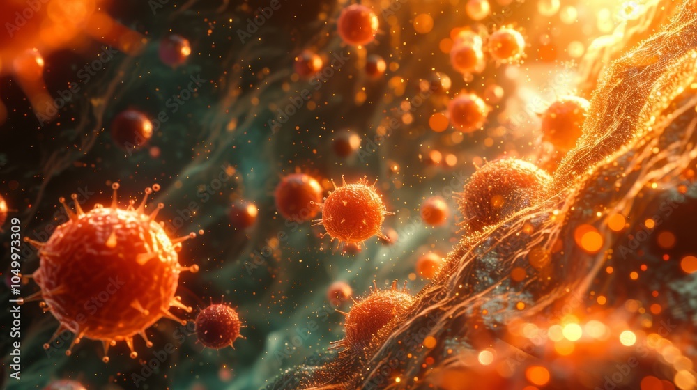 Fototapeta premium Illustrate the interaction between cholesterol molecules and viral particles in