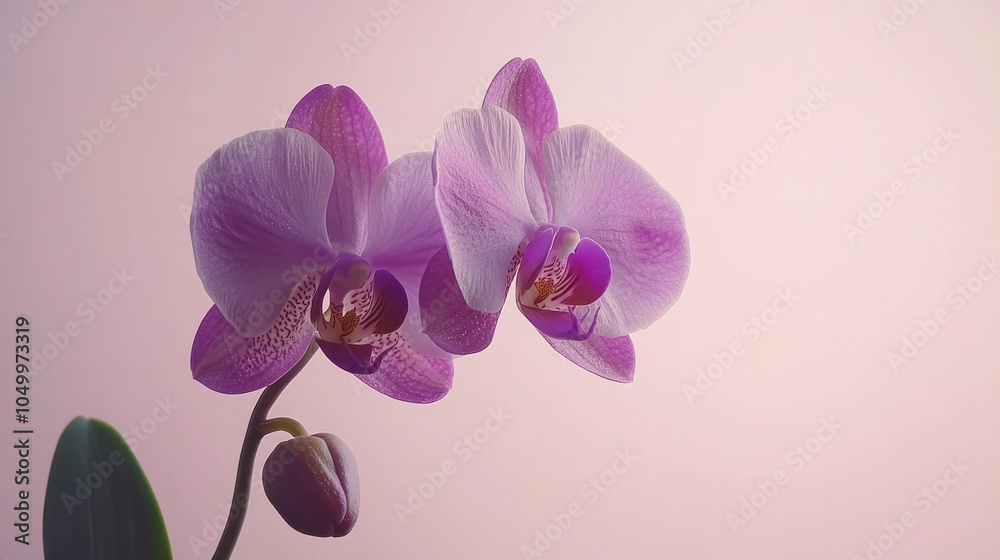 Fototapeta premium A single purple orchid flower, isolated against a clean background, showcasing its bold color and intricate details