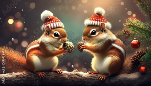 クリスマスプレゼントとシマリス Generative AI