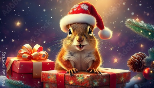クリスマスプレゼントとシマリス Generative AI