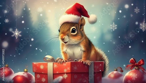 クリスマスプレゼントとシマリス Generative AI