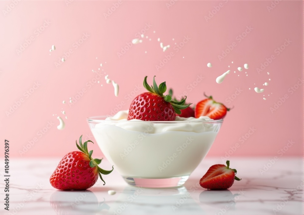 strawberry close-up in a glass saucer yogurt sour cream strawberry close-up in a glass saucer yogurt sour cream