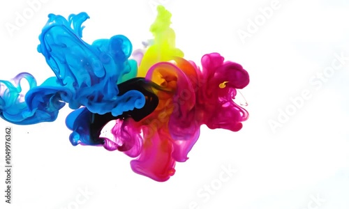 CMYK wild color splash isolated on white background. Generative AI

