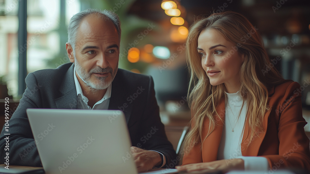 Real estate agent consulting with a client in a modern office setting, discussing property opportunities in the afternoon light