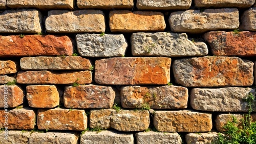 Ancient stone walls of Castroreale, Sicily, stand tall against a vast, idyllic landscape. photo